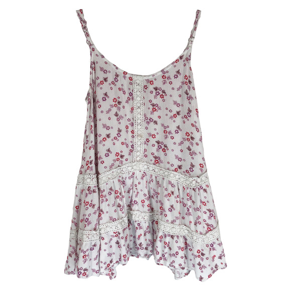 Altard State XS Top Tiered Tank Floral Pink White Lace‎ Crochet A Line Swing 807 - Picture 1 of 6